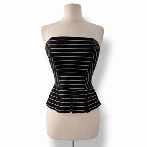 Vtg Y2K  2b Bebe Black Striped Strapless Peplum Tube Top Corset Zip Back Small